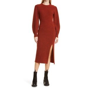 ❤️ rag & bone Liana Merino Wool & Alpaca Blend Sweater Dress in Rust Med 😍 F1